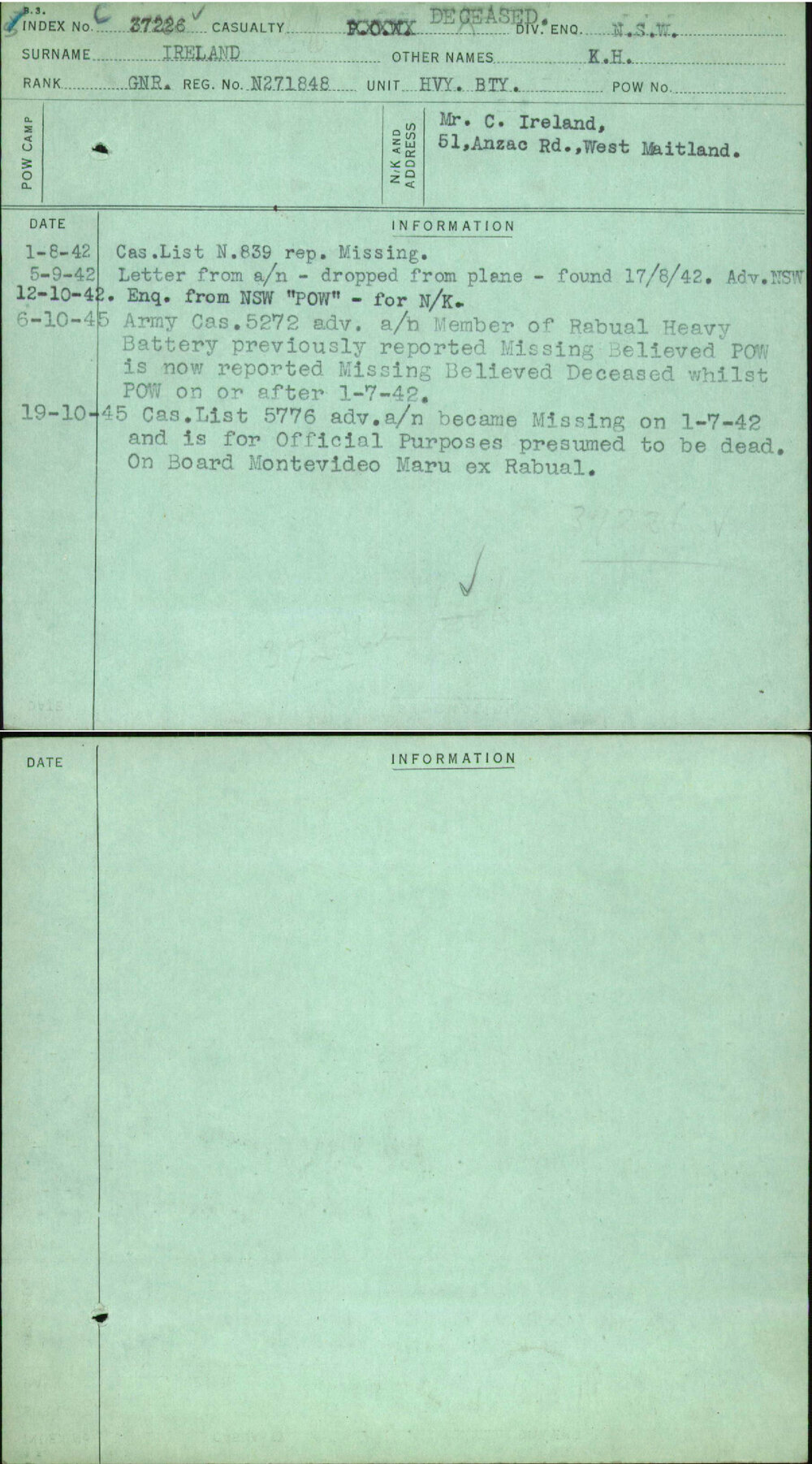 Ireland, K H, N271848