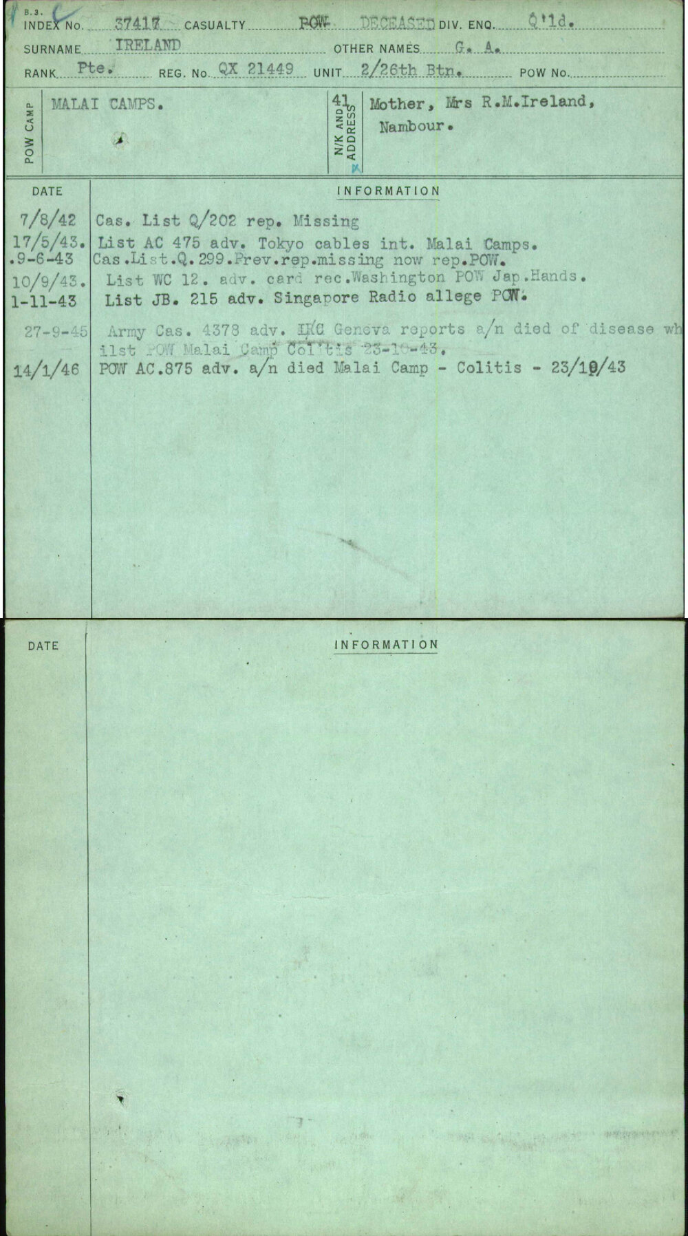 Ireland, G A, QX21449