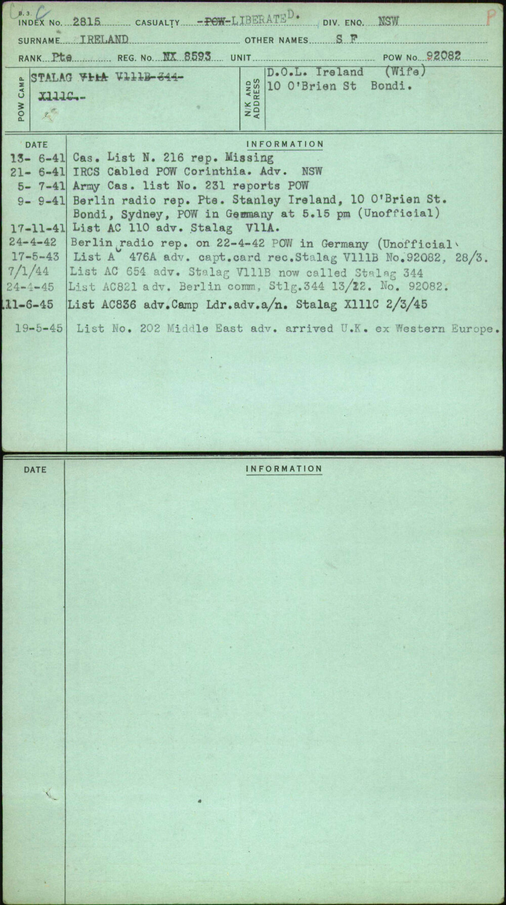Ireland, S F, NX8593