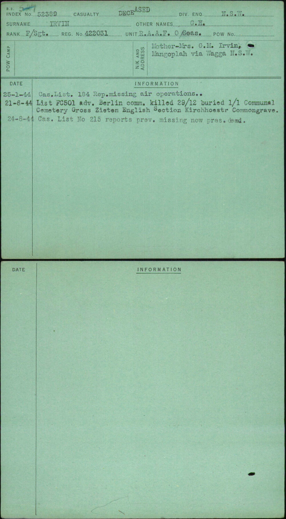 Irvin, G H, 422031