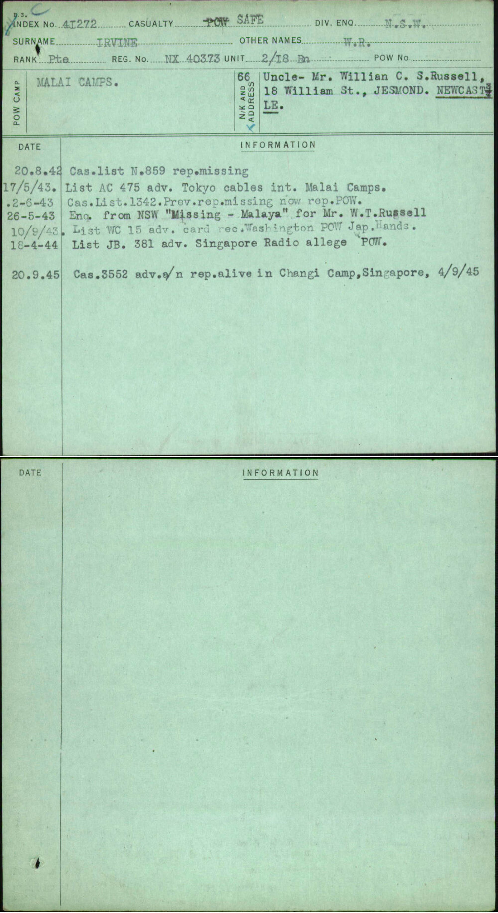 Irvine, W R, NX40373