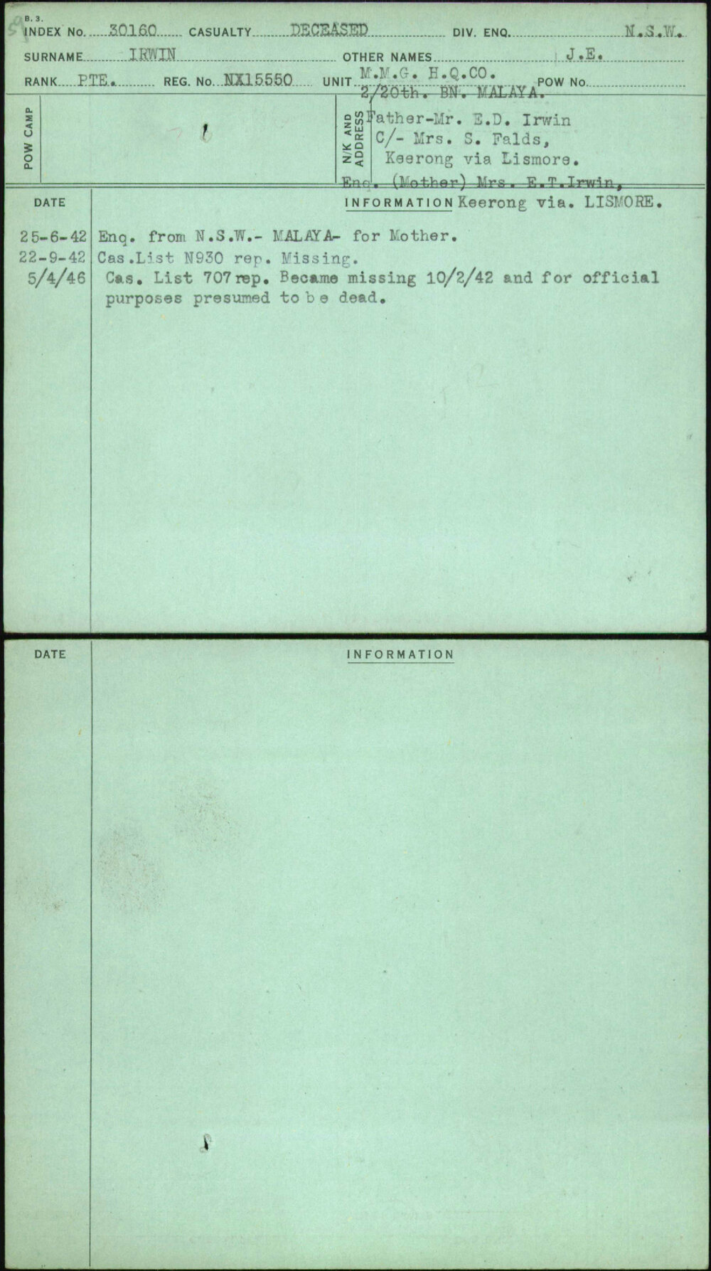 Irwin, J E, NX15550