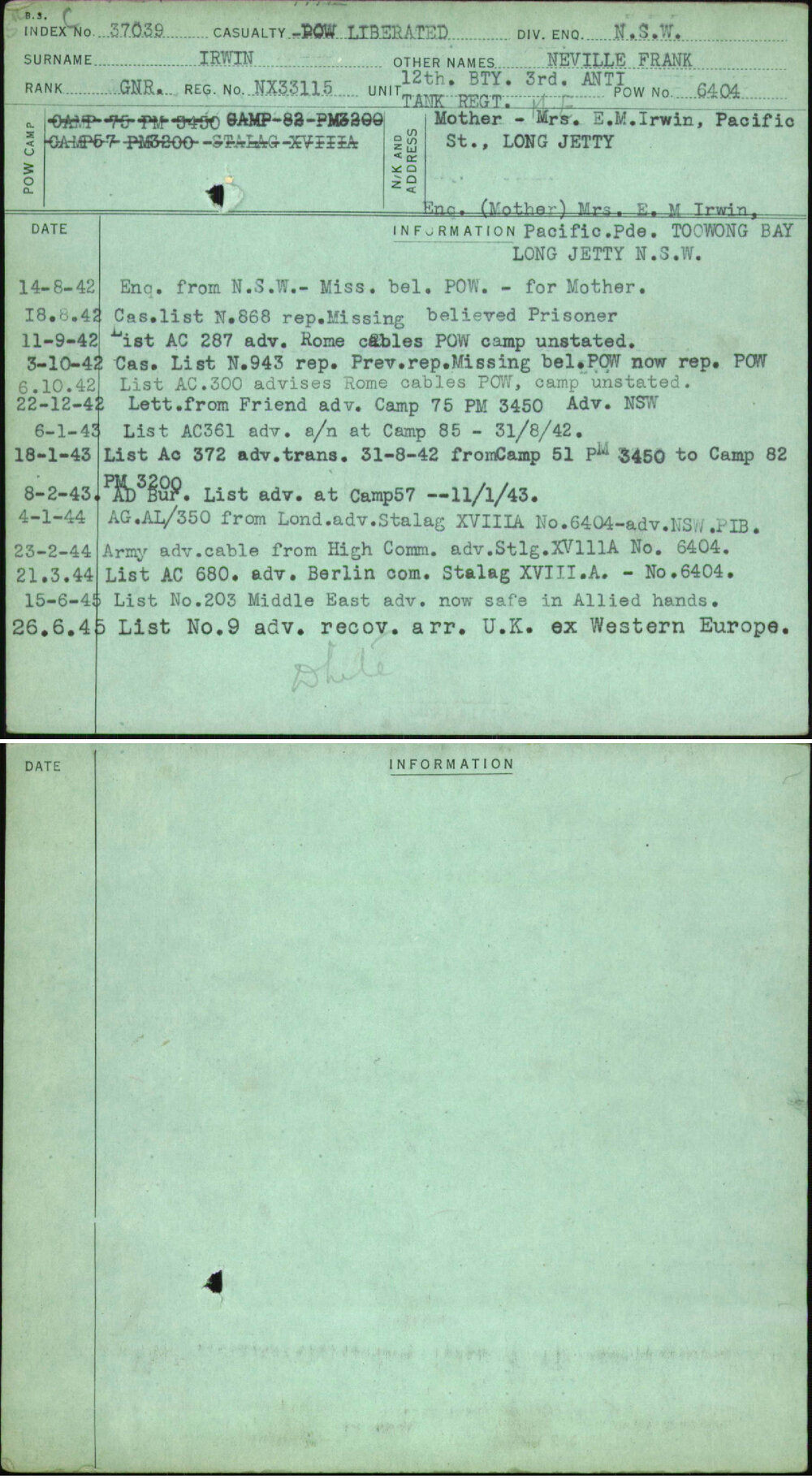 Irwin, Neville Frank, NX33115