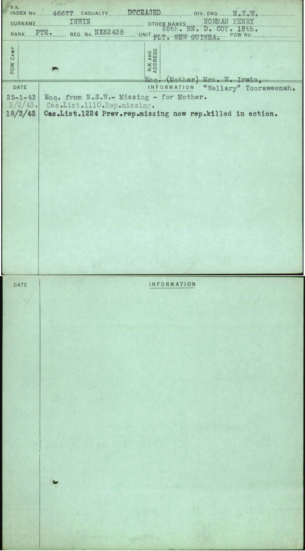 Irwin, Norman Henry, NX82428