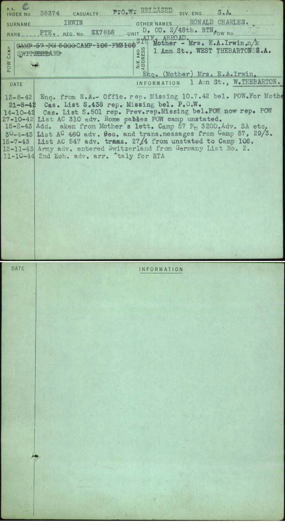 Irwin, Ronald Charles, SX7858