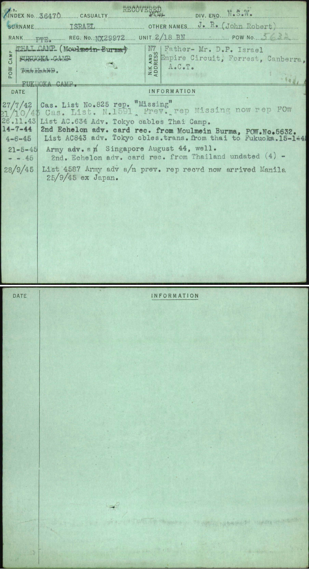 Israel, J R (John Robert), NX29972