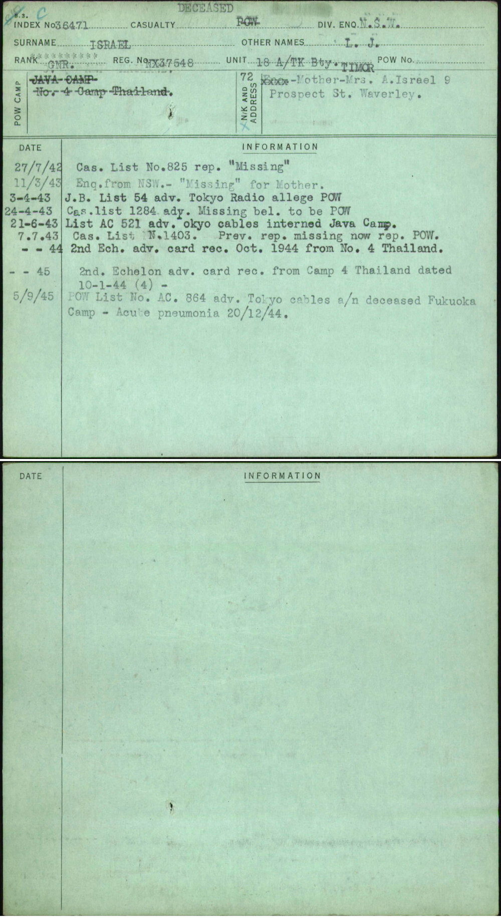 Israel, L J, NX37548