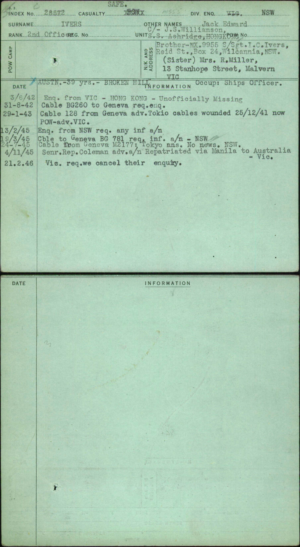 Ivers, Jack Edward, [No Service Number]