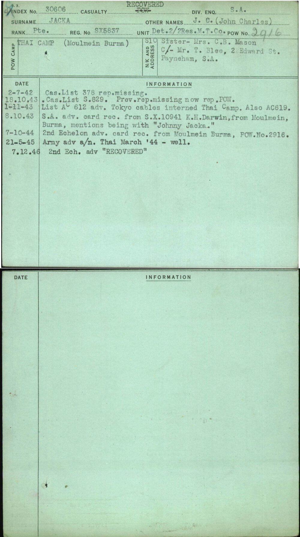 Jacka, J C (John Charles), SX5837