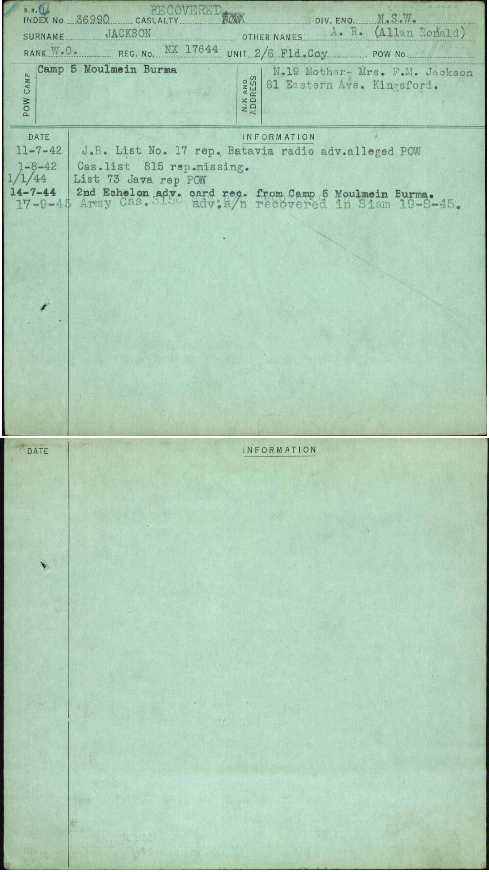Jackson, A R (Allan Ronald), NX17644