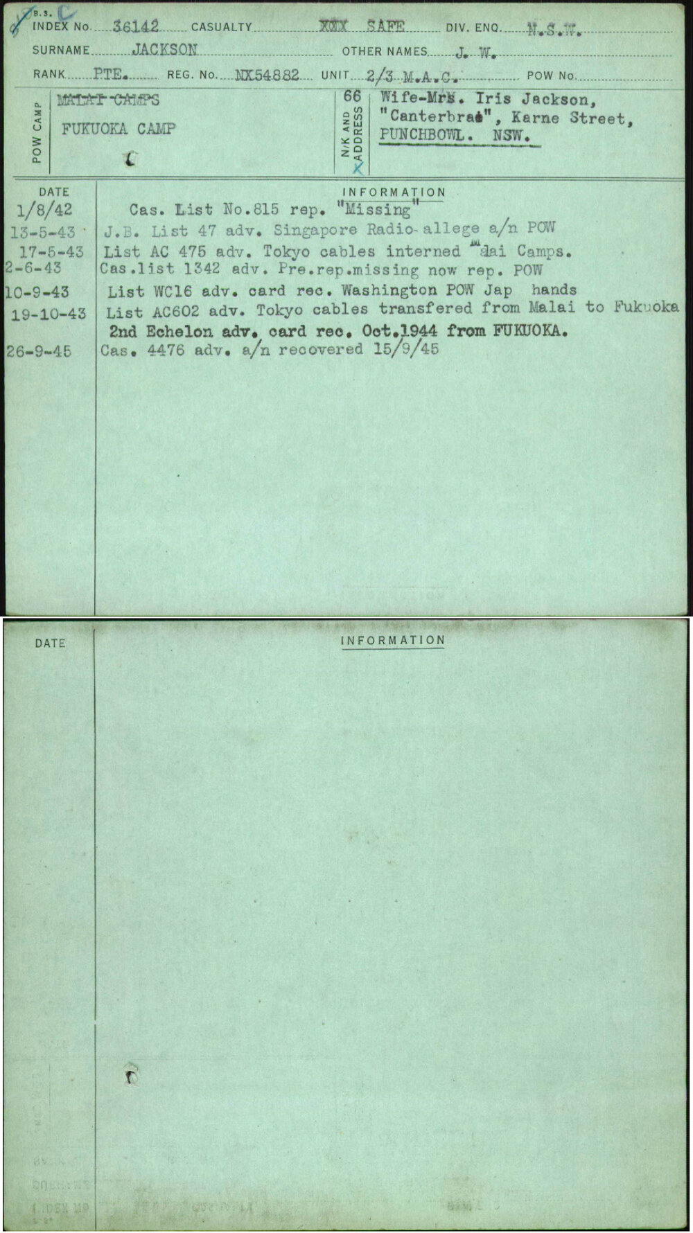 Jackson, J W, NX54882