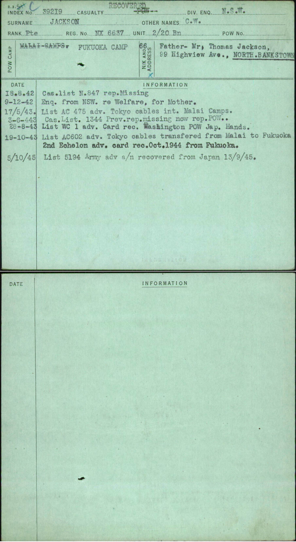 Jackson, C W, NX6637