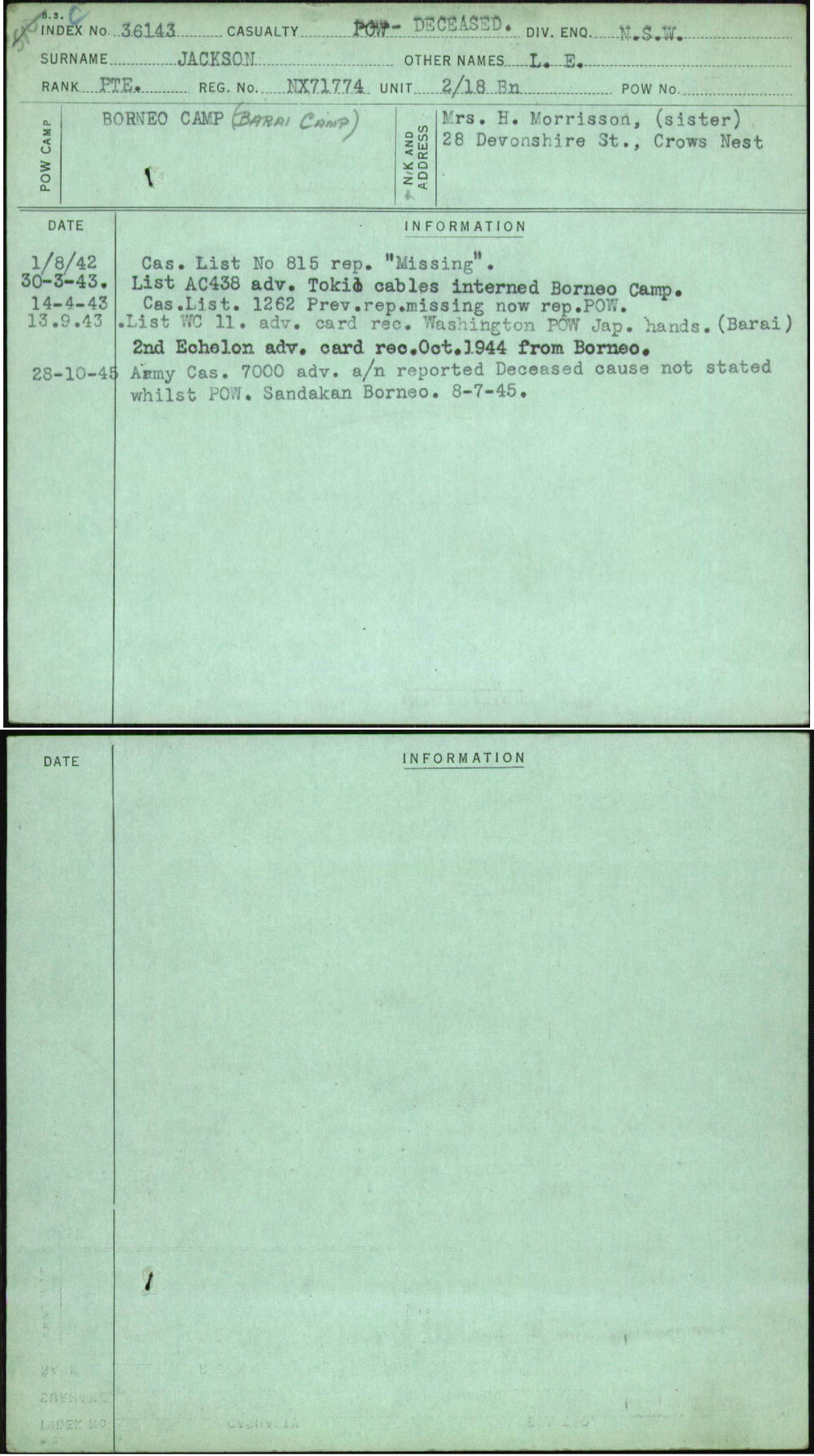 Jackson, L E, NX71774