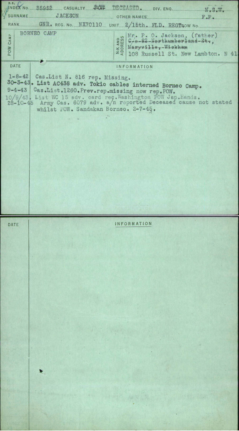 Jackson, F P, NX70110