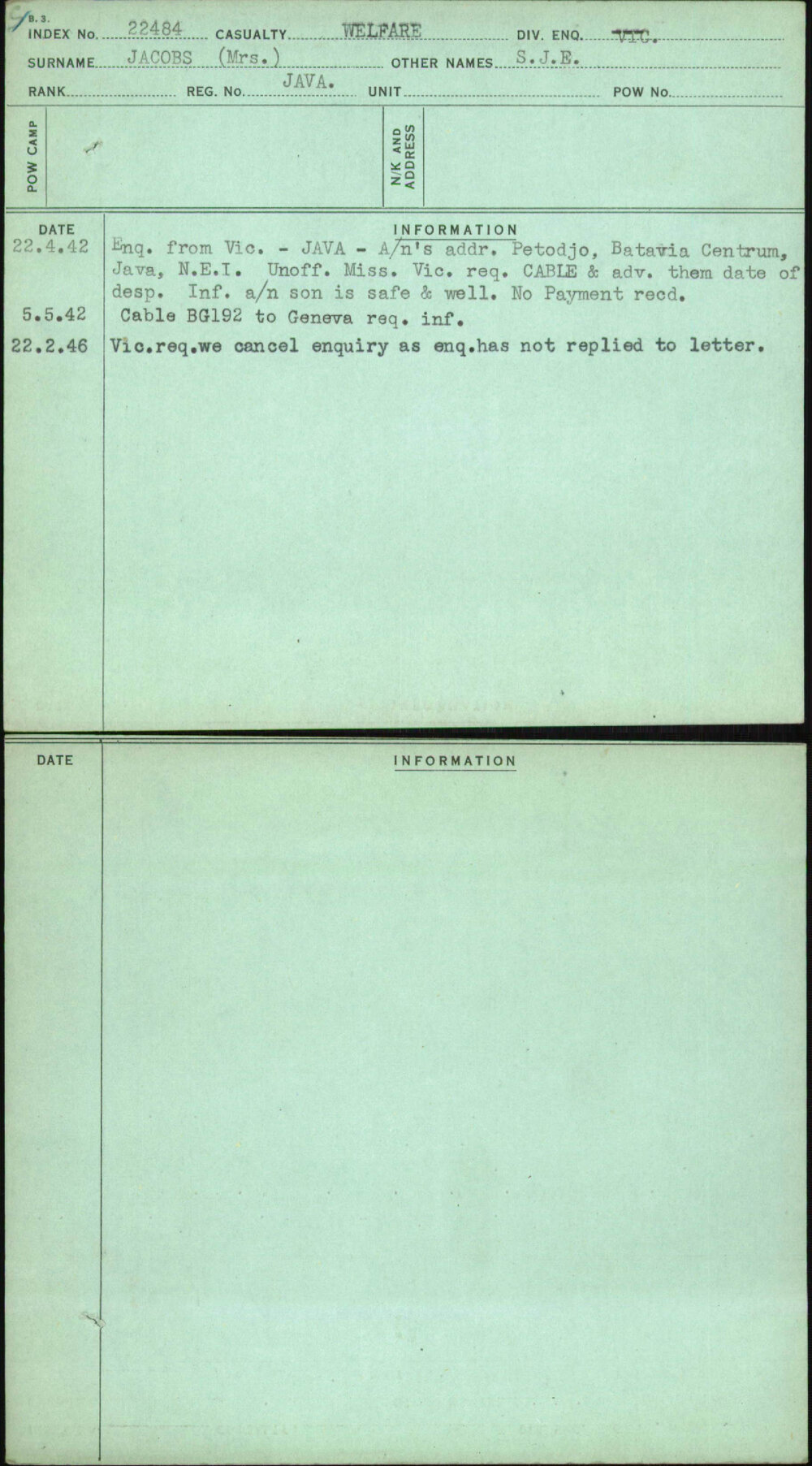 Jacobs (Mrs), S J E, Java