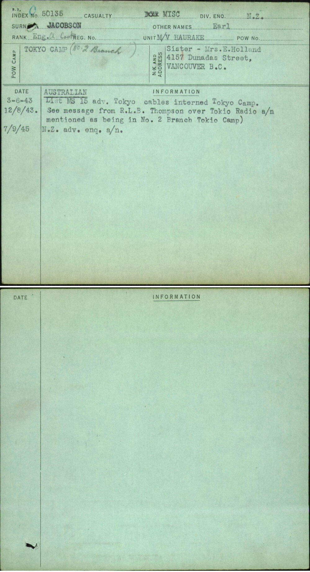 Jacobson, Earl, [No Service Number]