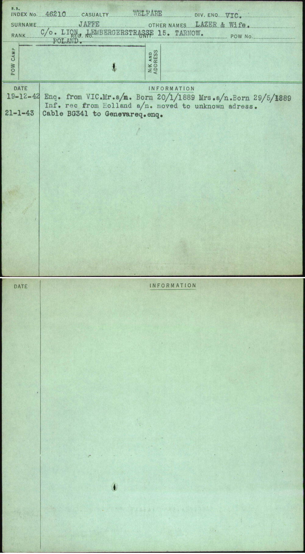 Jaffe, Lazer &amp; Wife, [No Service Number]
