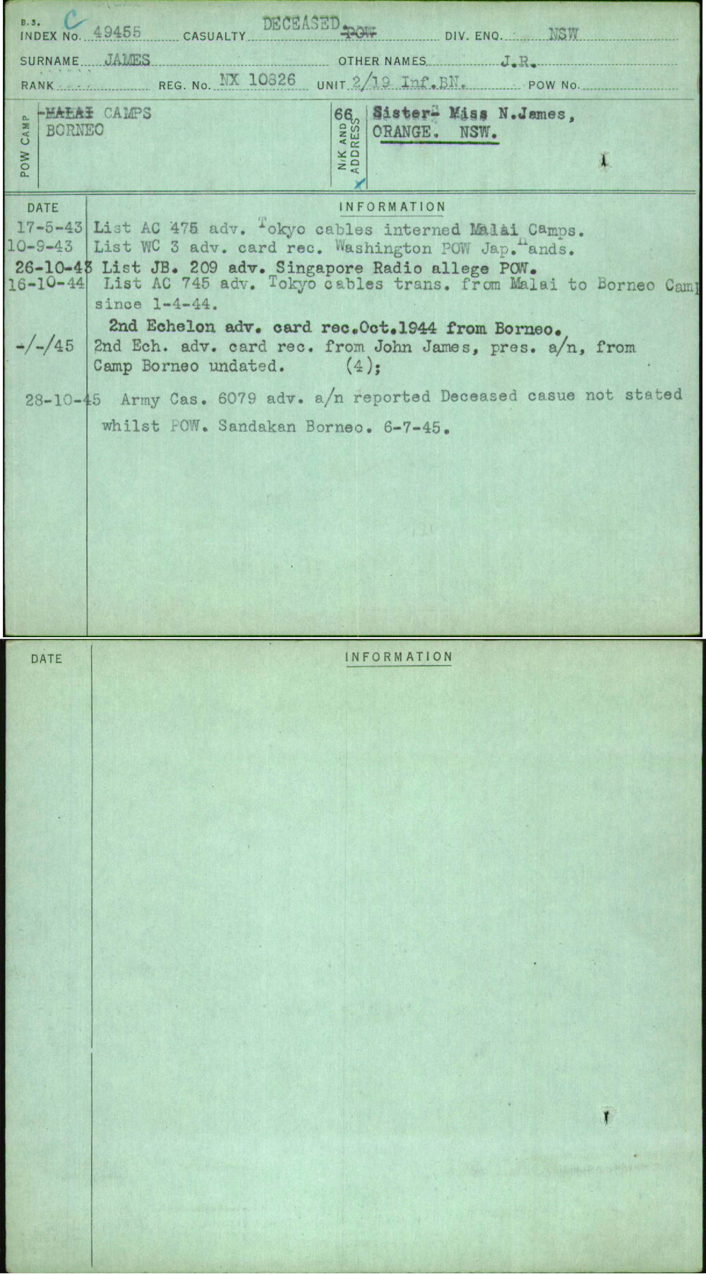 James, J R, NX10826