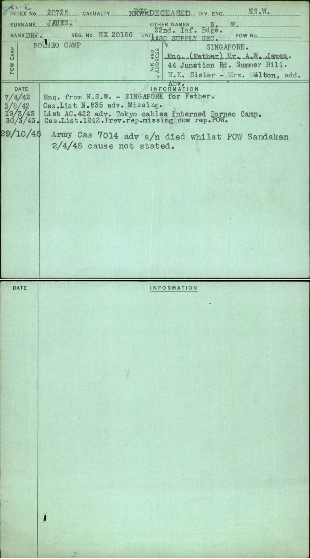 James, R W, NX20156