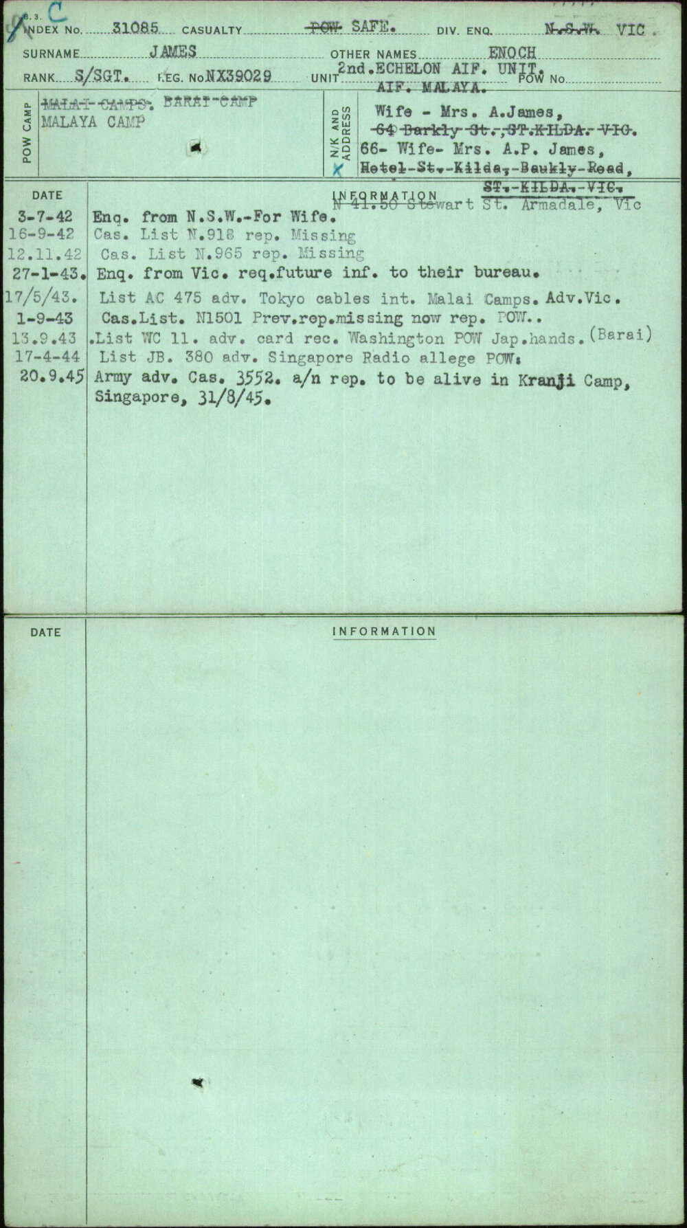 James, Enoch, NX39029