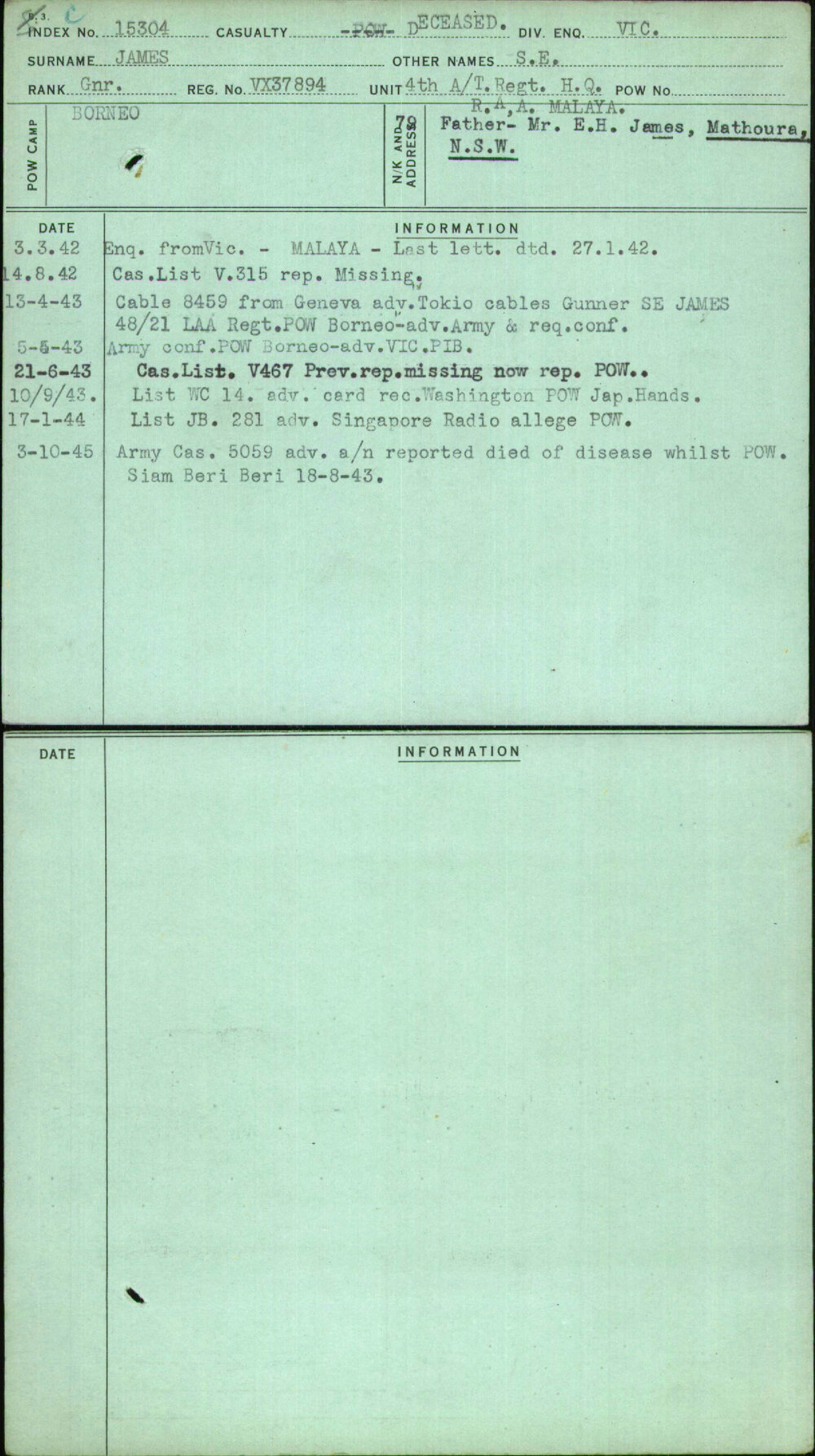 James, S E, VX37894