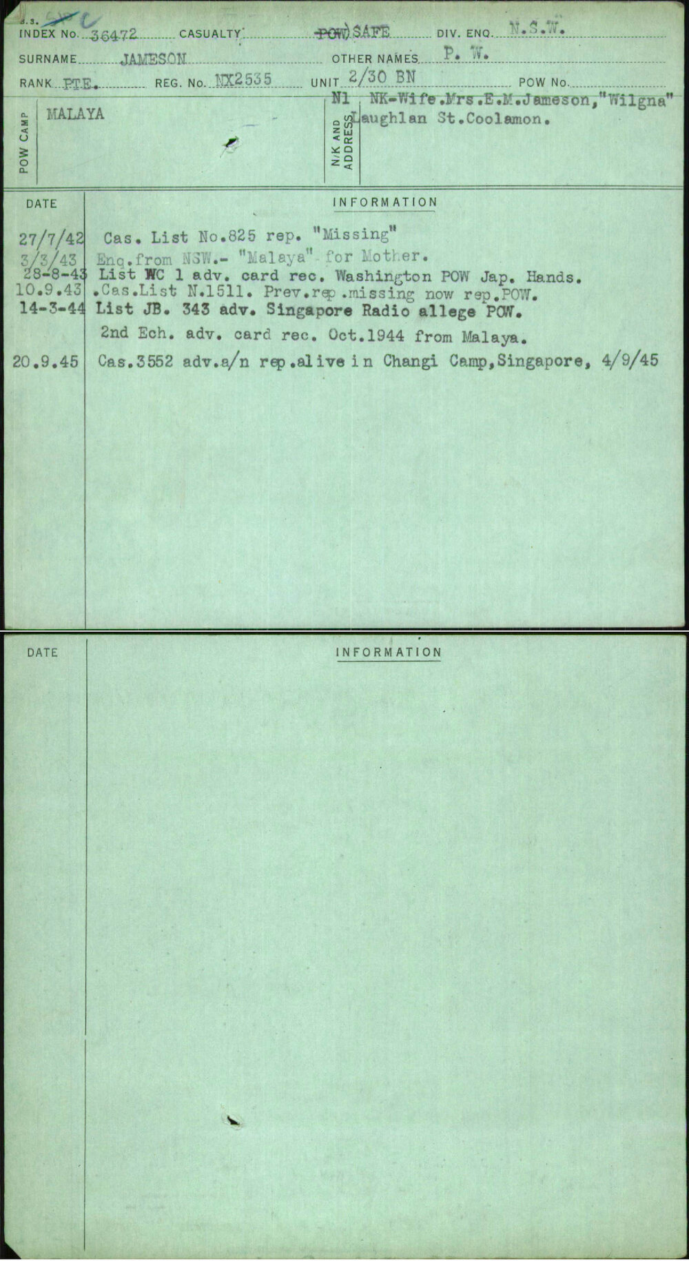 Jameson, P W, NX2535