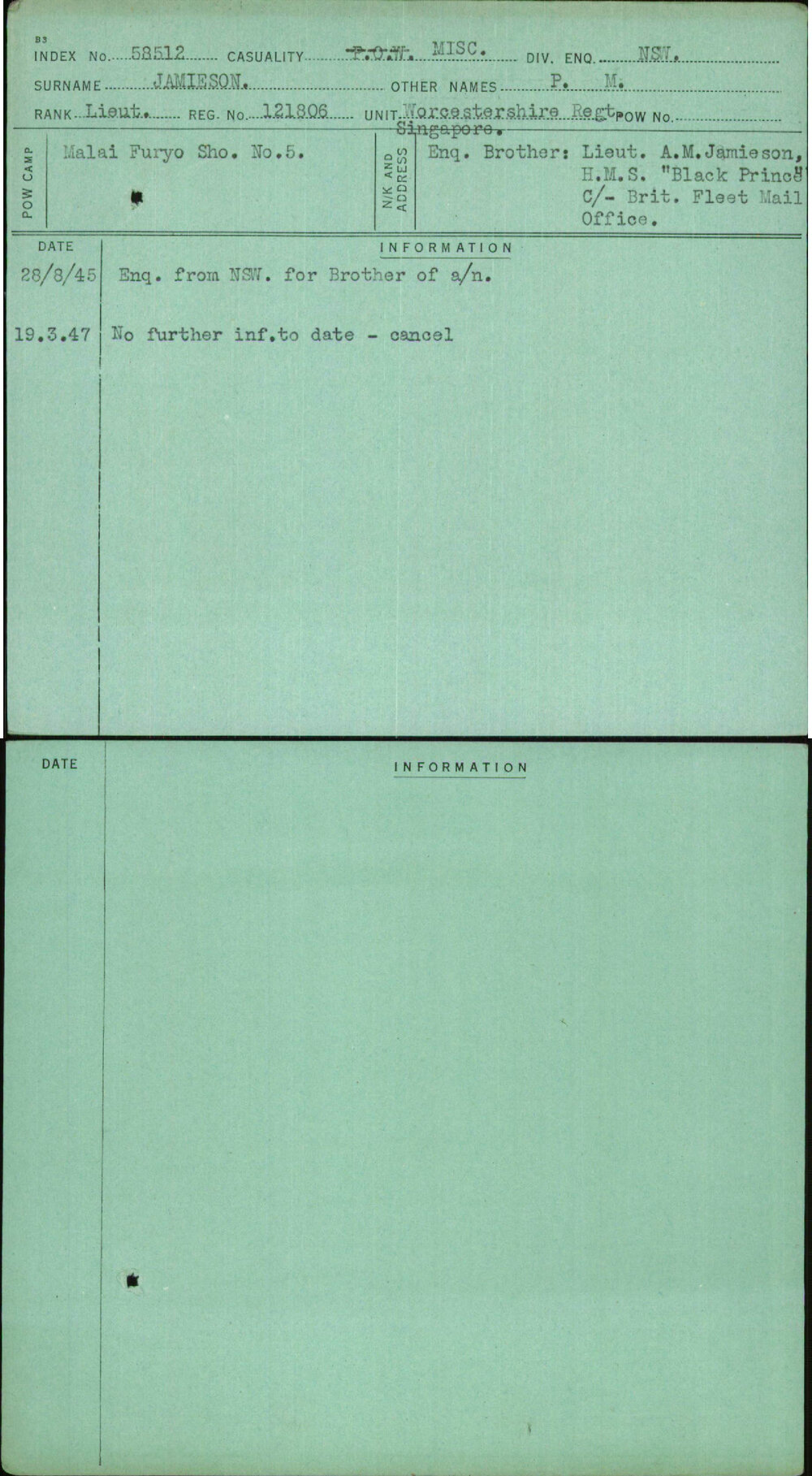 Jamieson, P M, 121806