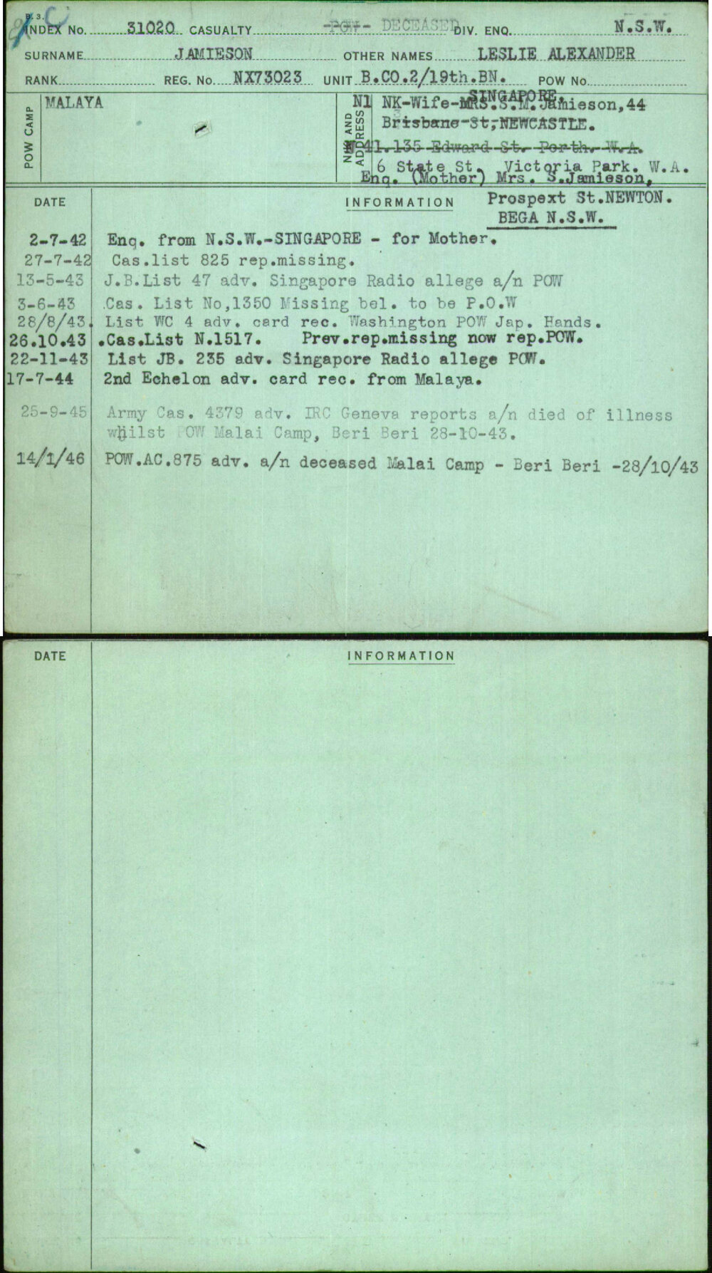 Jamieson, Leslie Alexander, NX73023