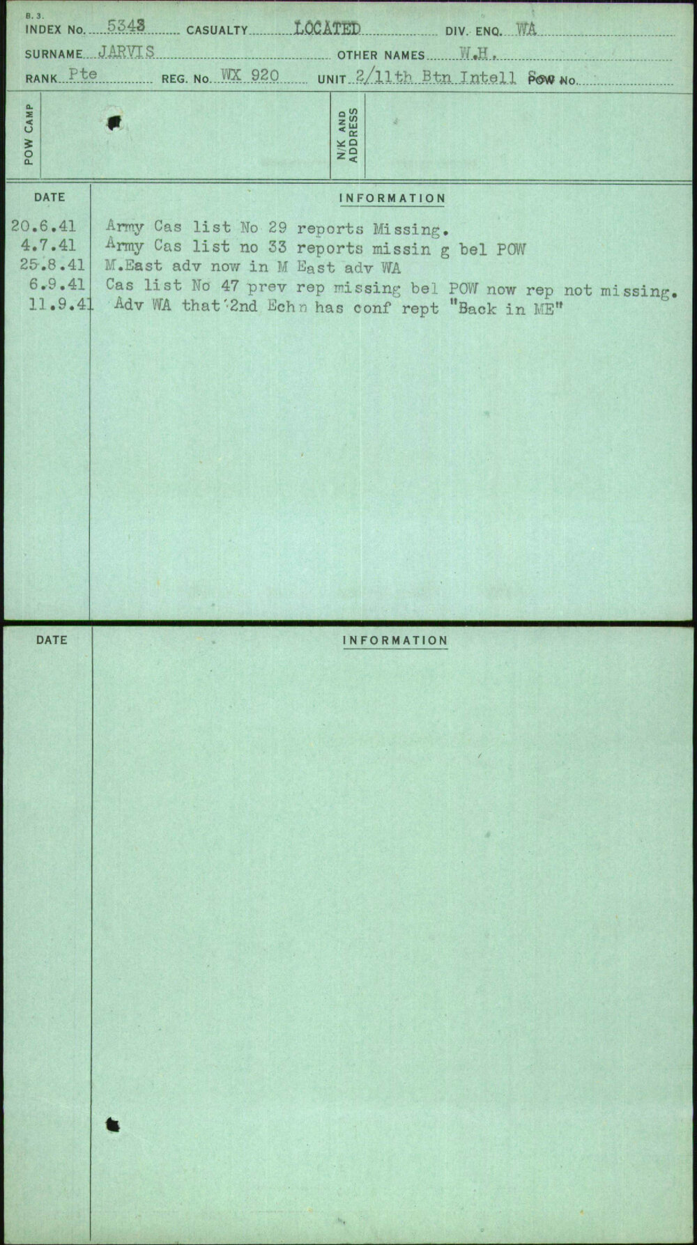 Jarvis, W H, WX920