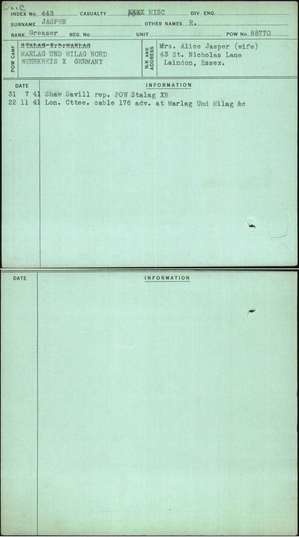 Jasper, R, [No Service Number]