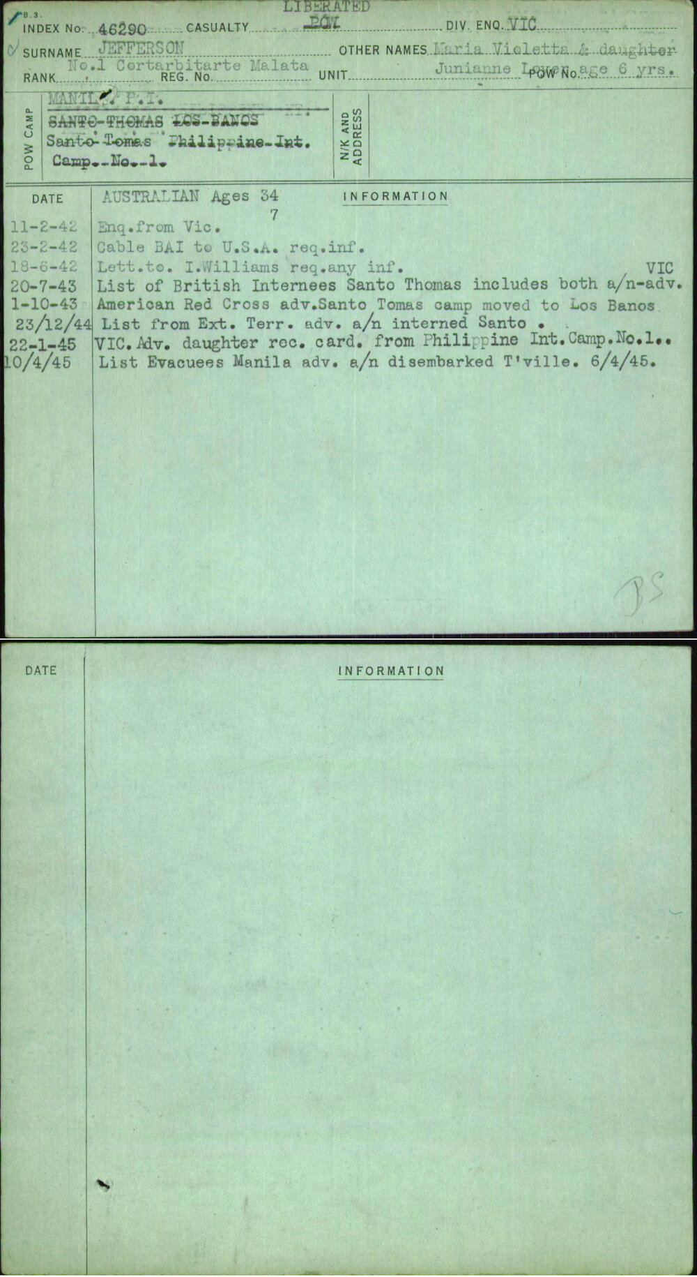 Jefferson, Maria Violetta &amp; Daughter Junianne Lover Age 6 Yrs, [No Service Number]