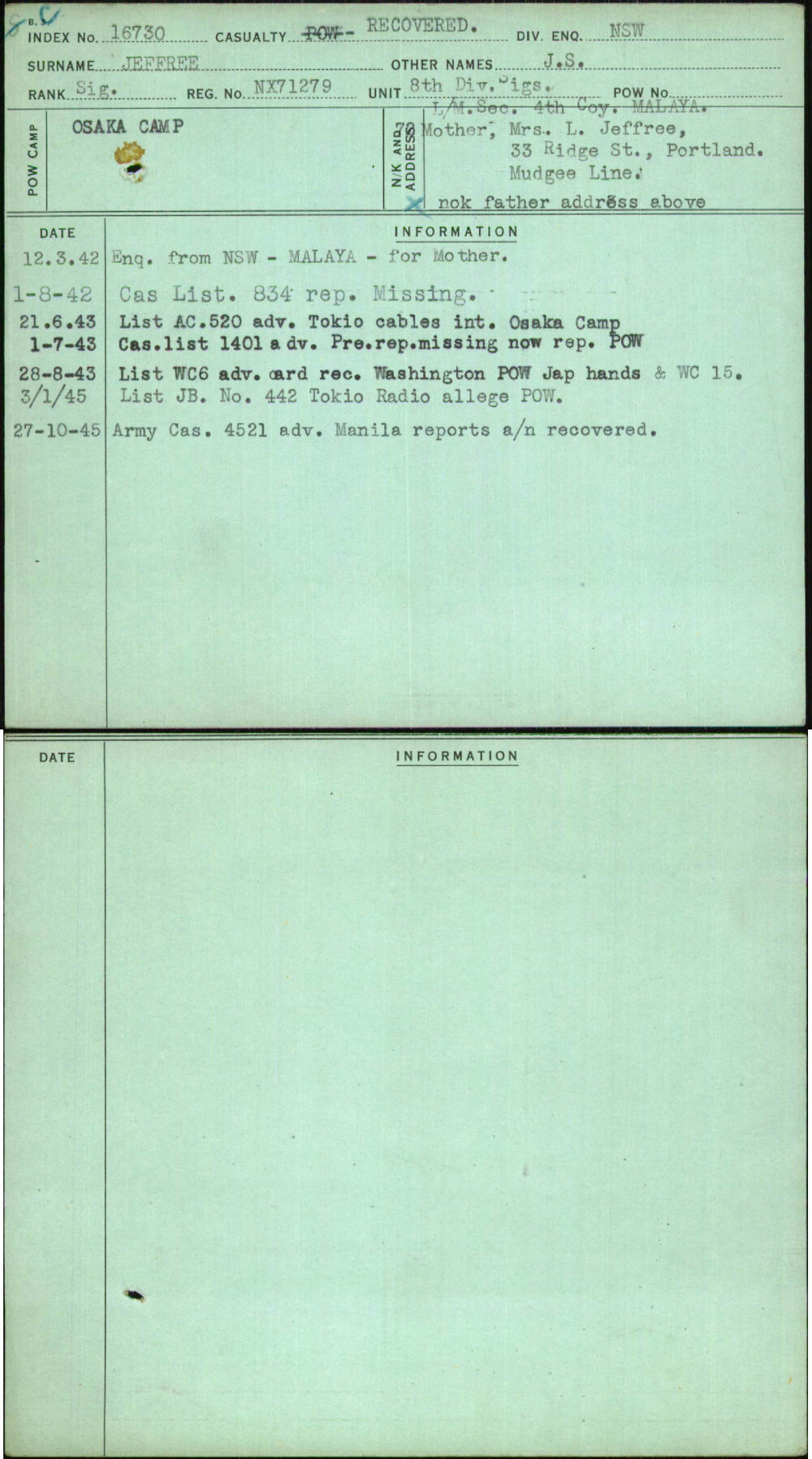 Jeffree, J S, NX71279