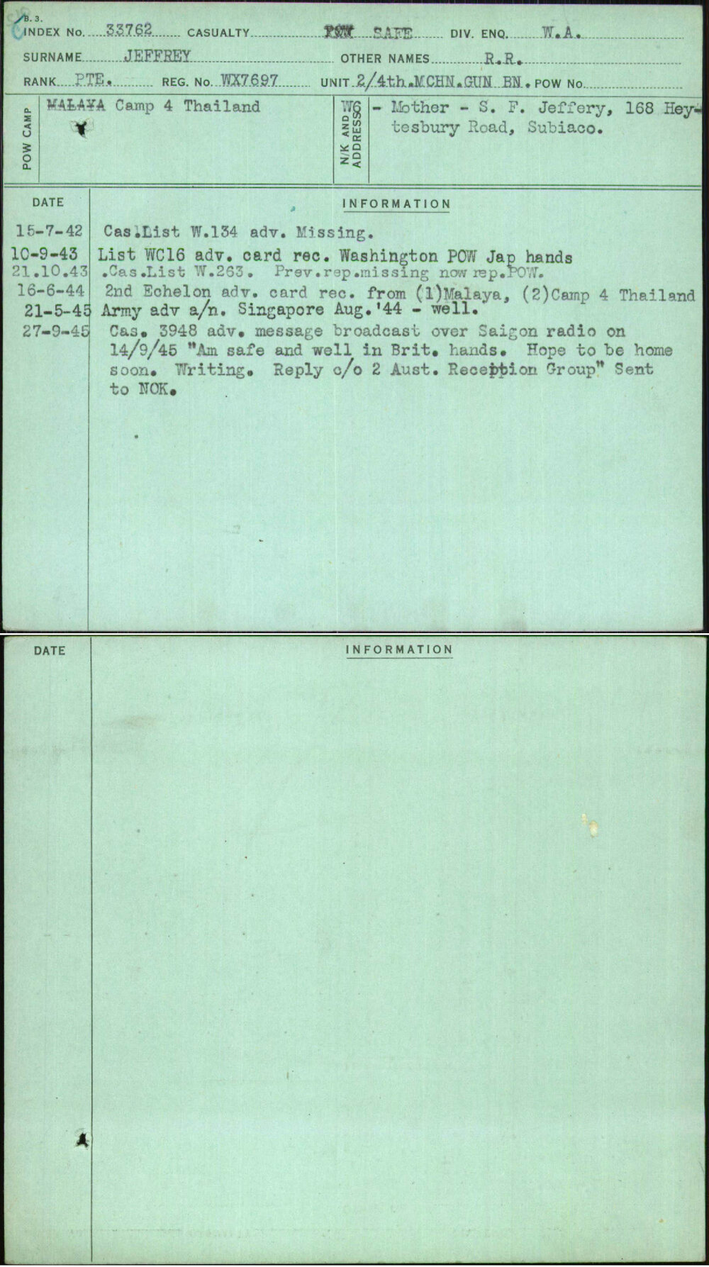 Jeffrey, R R, WX7697