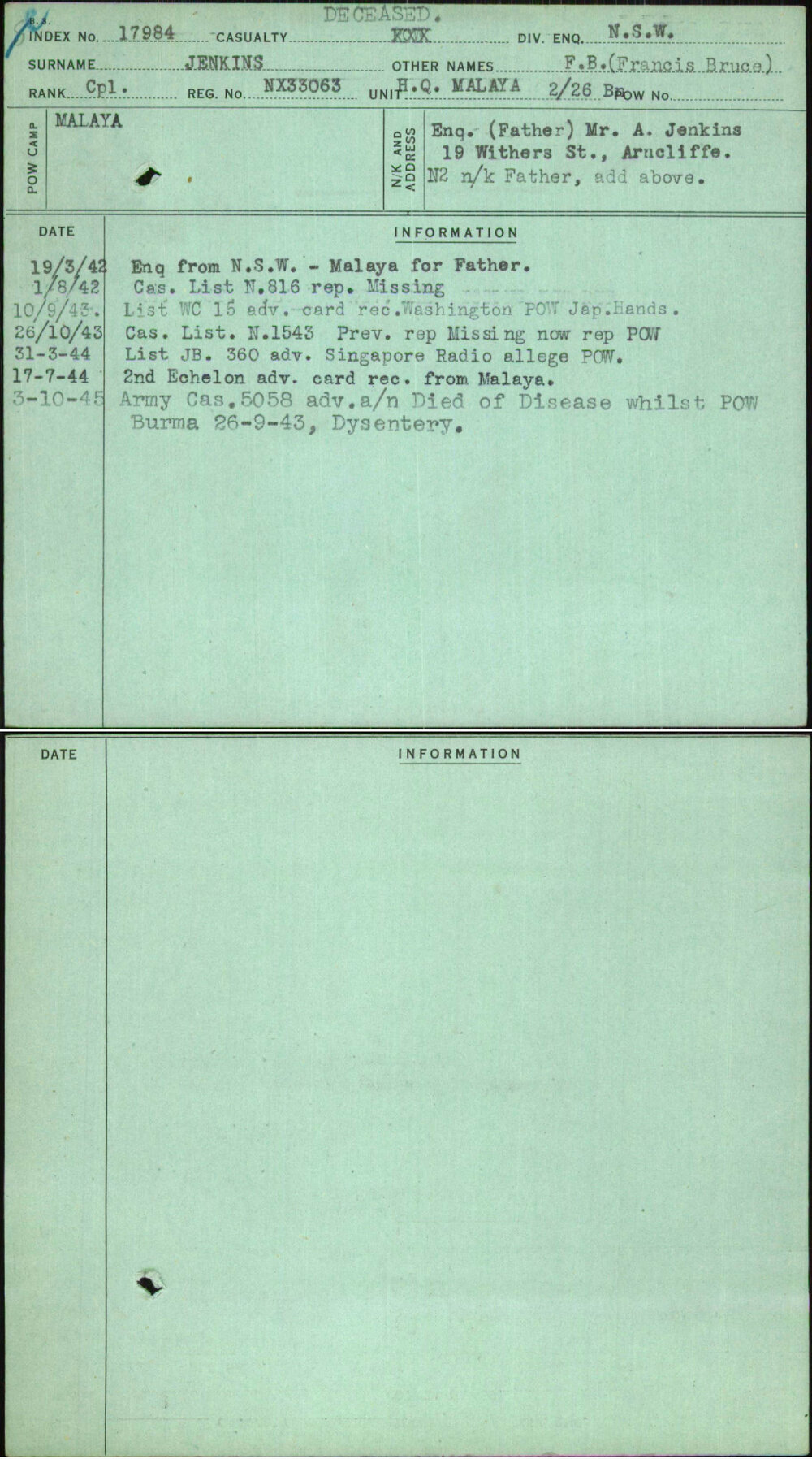 Jenkins, F B (Francis Bruce), NX33063