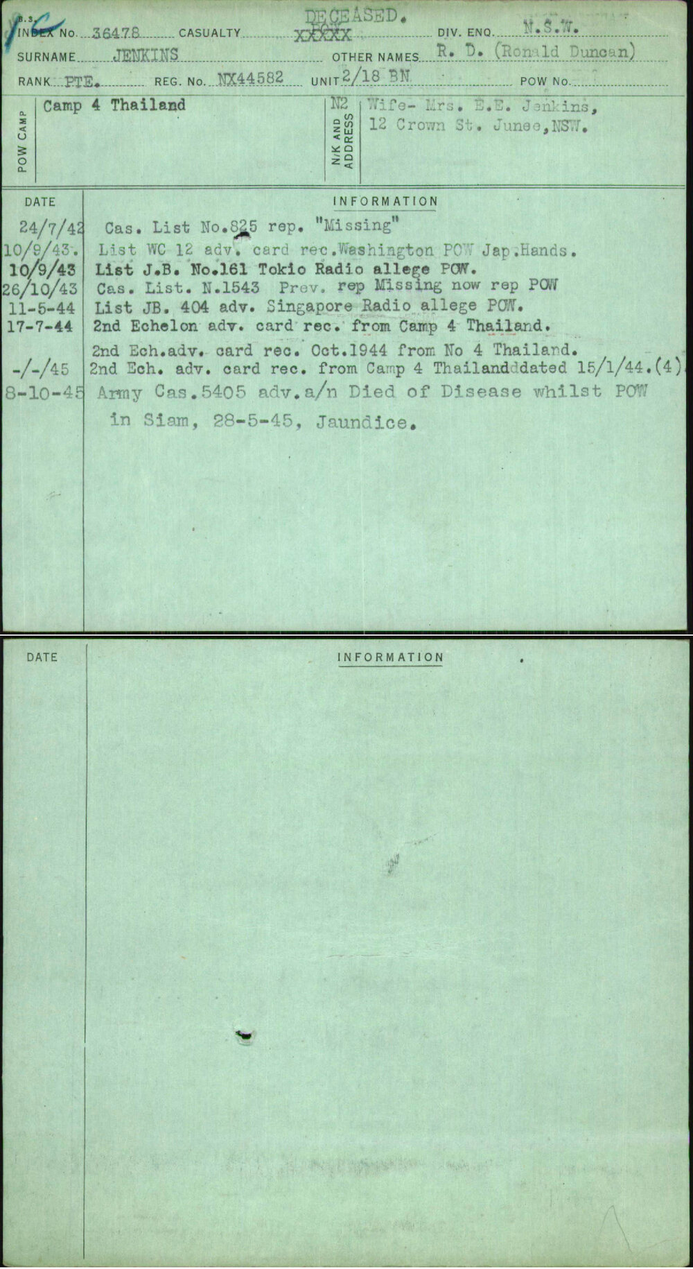 Jenkins, R D (Ronald Duncan), NX44582