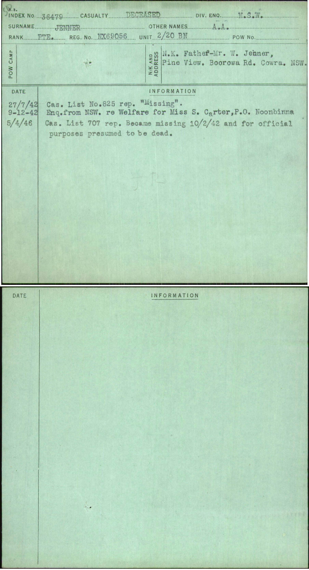 Jenner, A A, NX69056