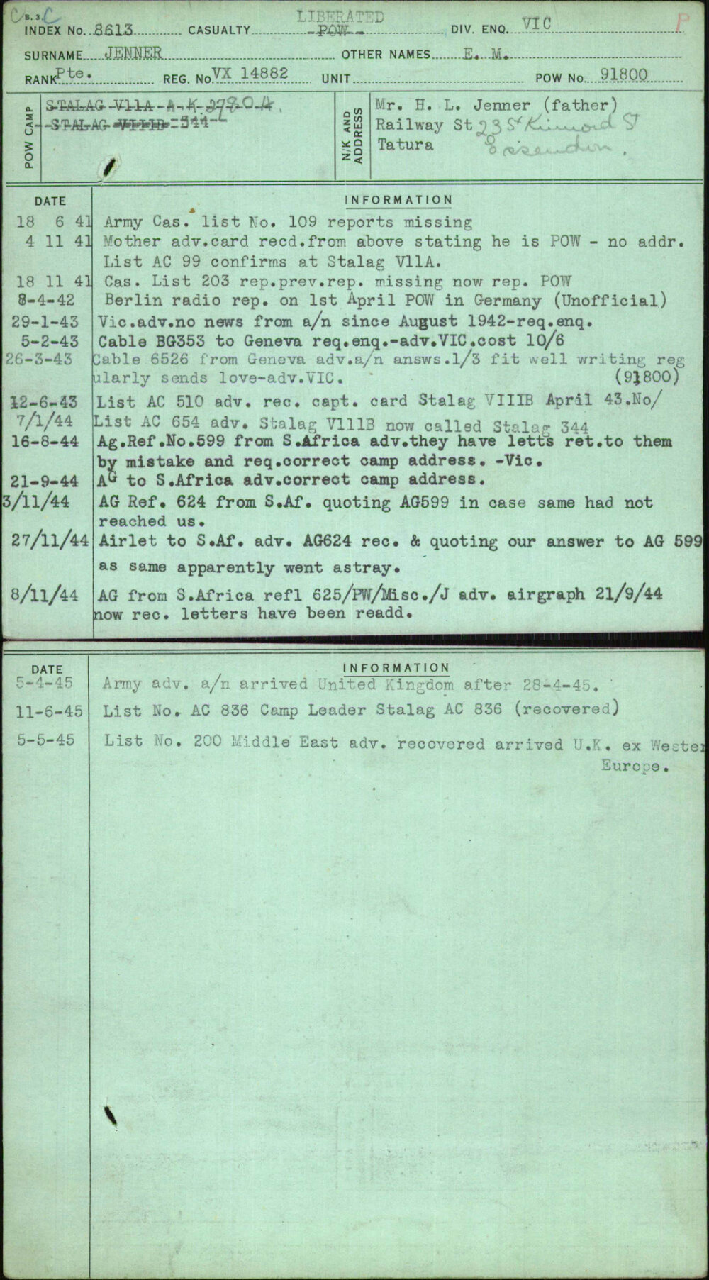 Jenner, E M, VX14882