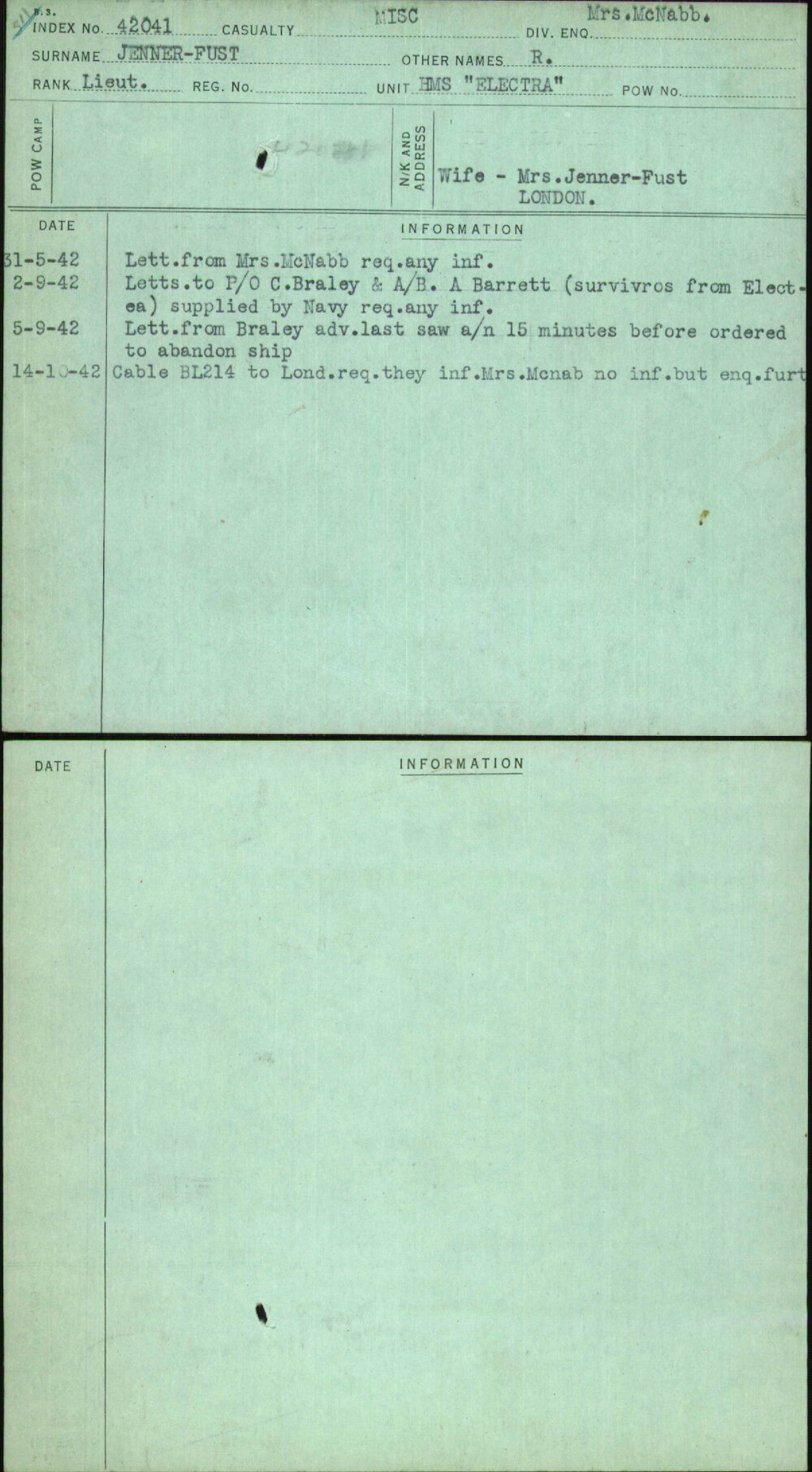 Jenner-Fust, R, [No Service Number]