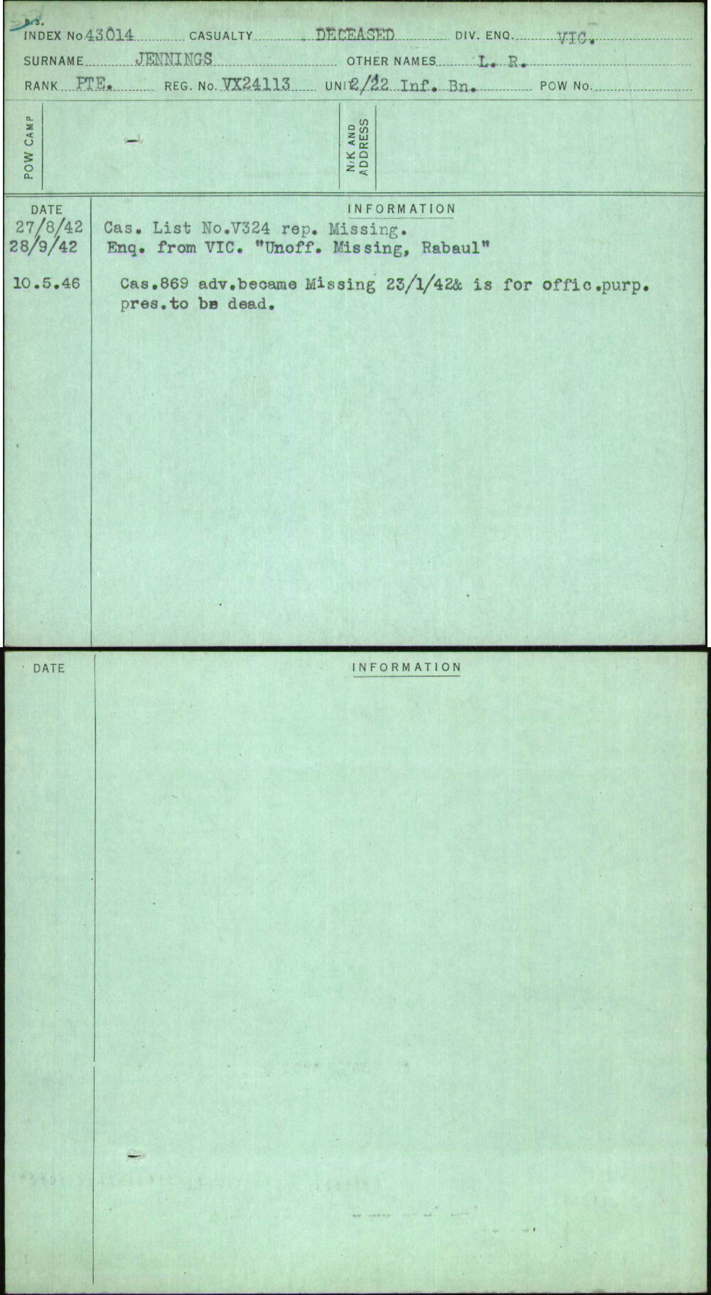 Jennings, L R, VX24113