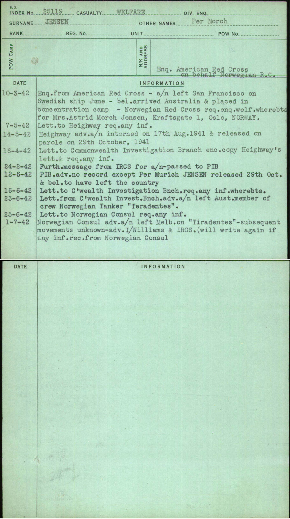 Jensen, Per Morch, [No Service Number]