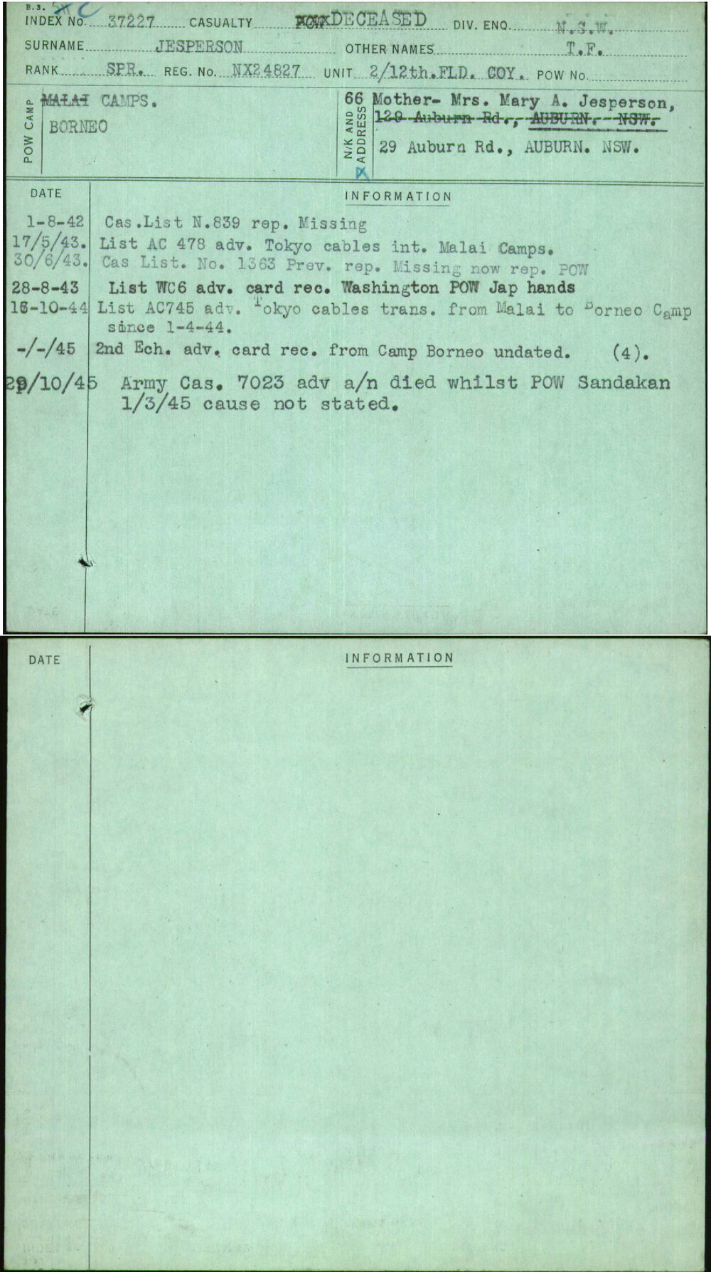Jesperson, T F, NX24827