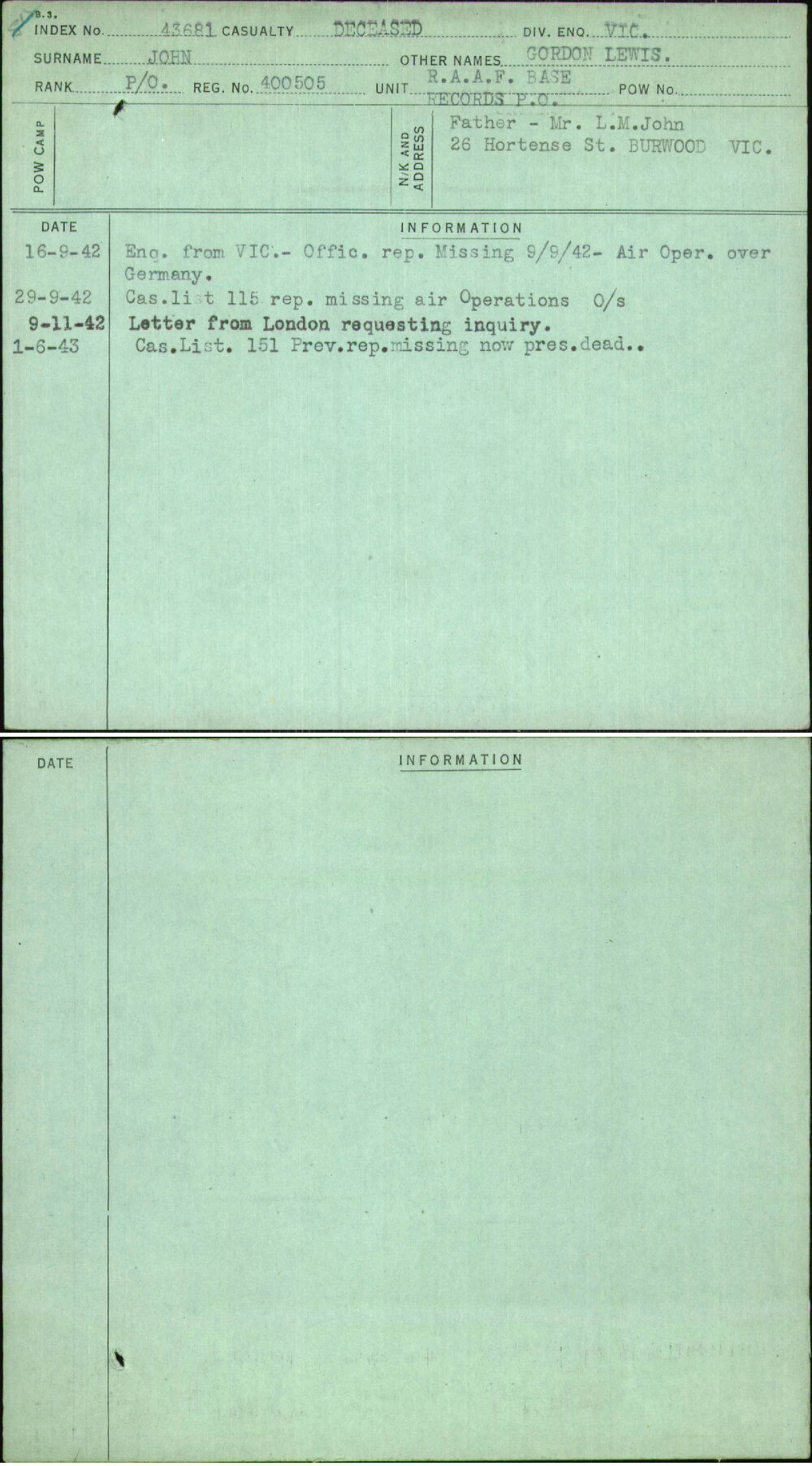 John, Gordon Lewis, 400505