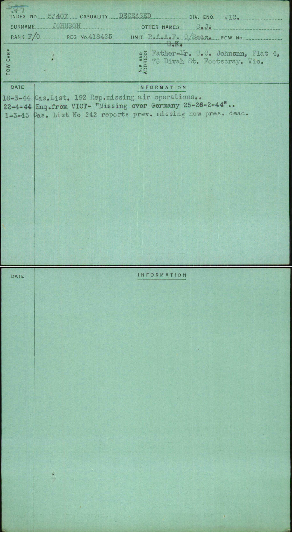 Johnson, C J, 418425