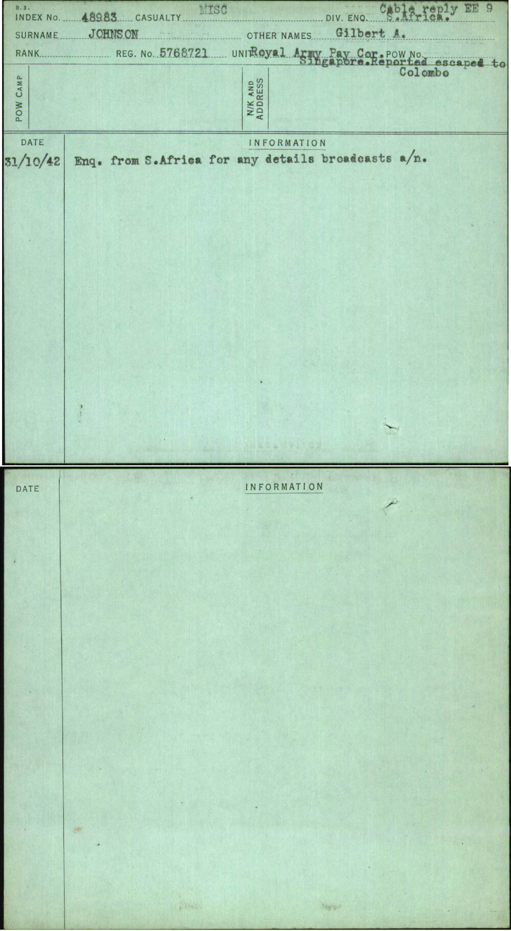 Johnson, Gilbert A, 5768721