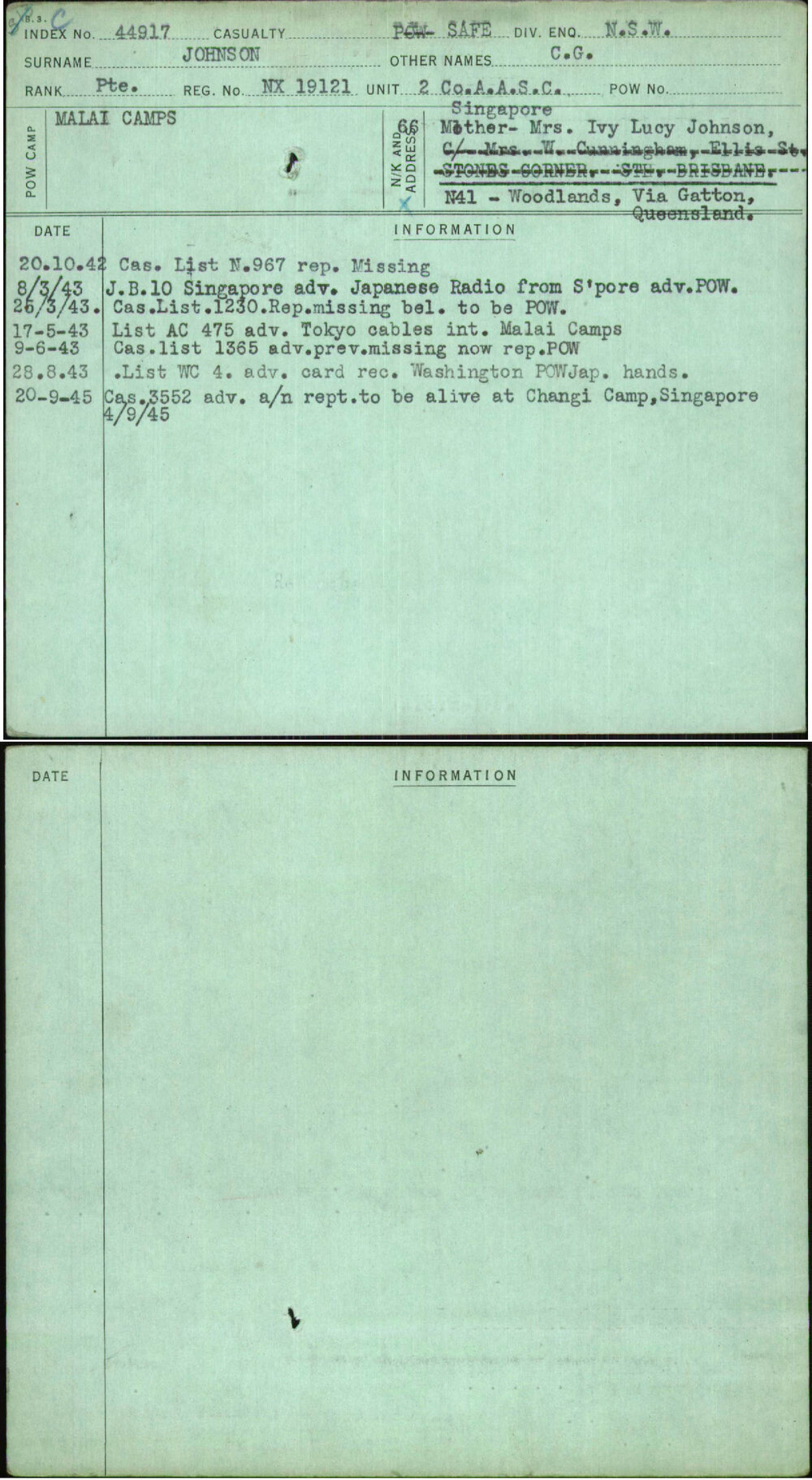 Johnson, C G, NX19121