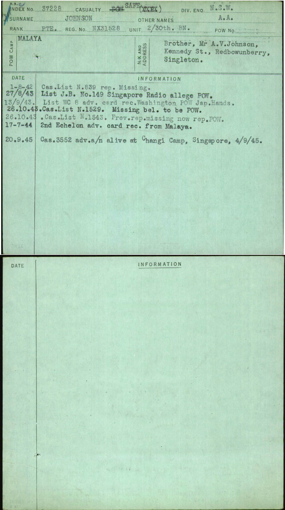 Johnson, A A, NX31528