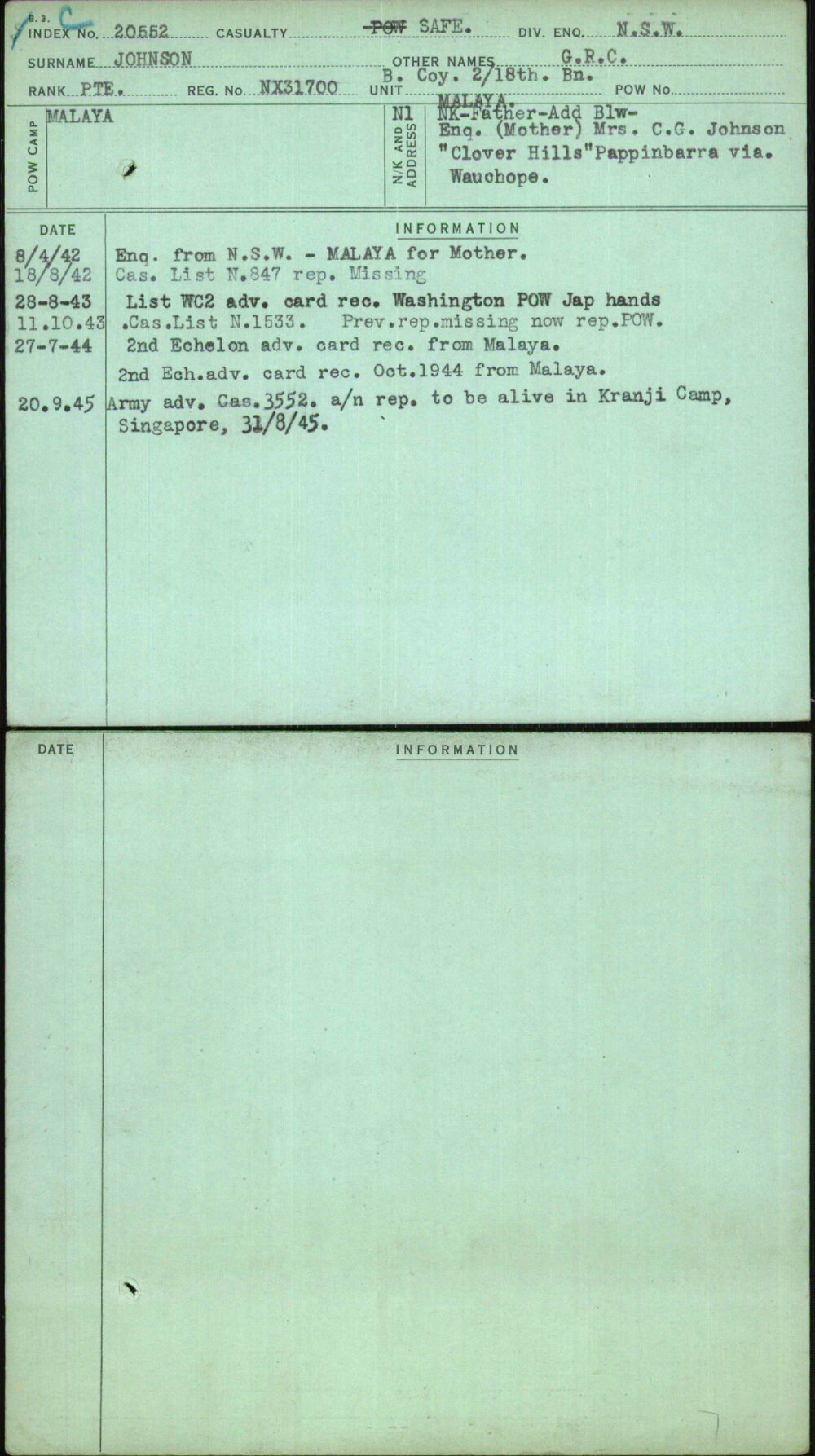 Johnson, G R C, NX31700