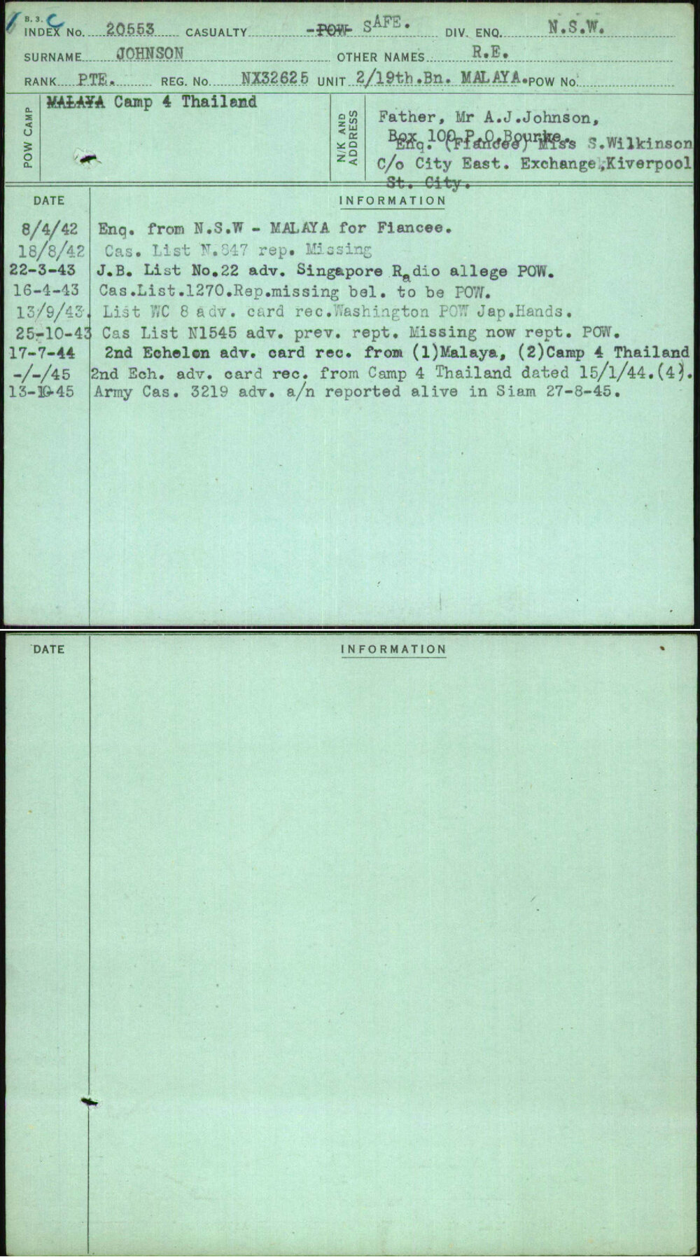 Johnson, R E, NX32625