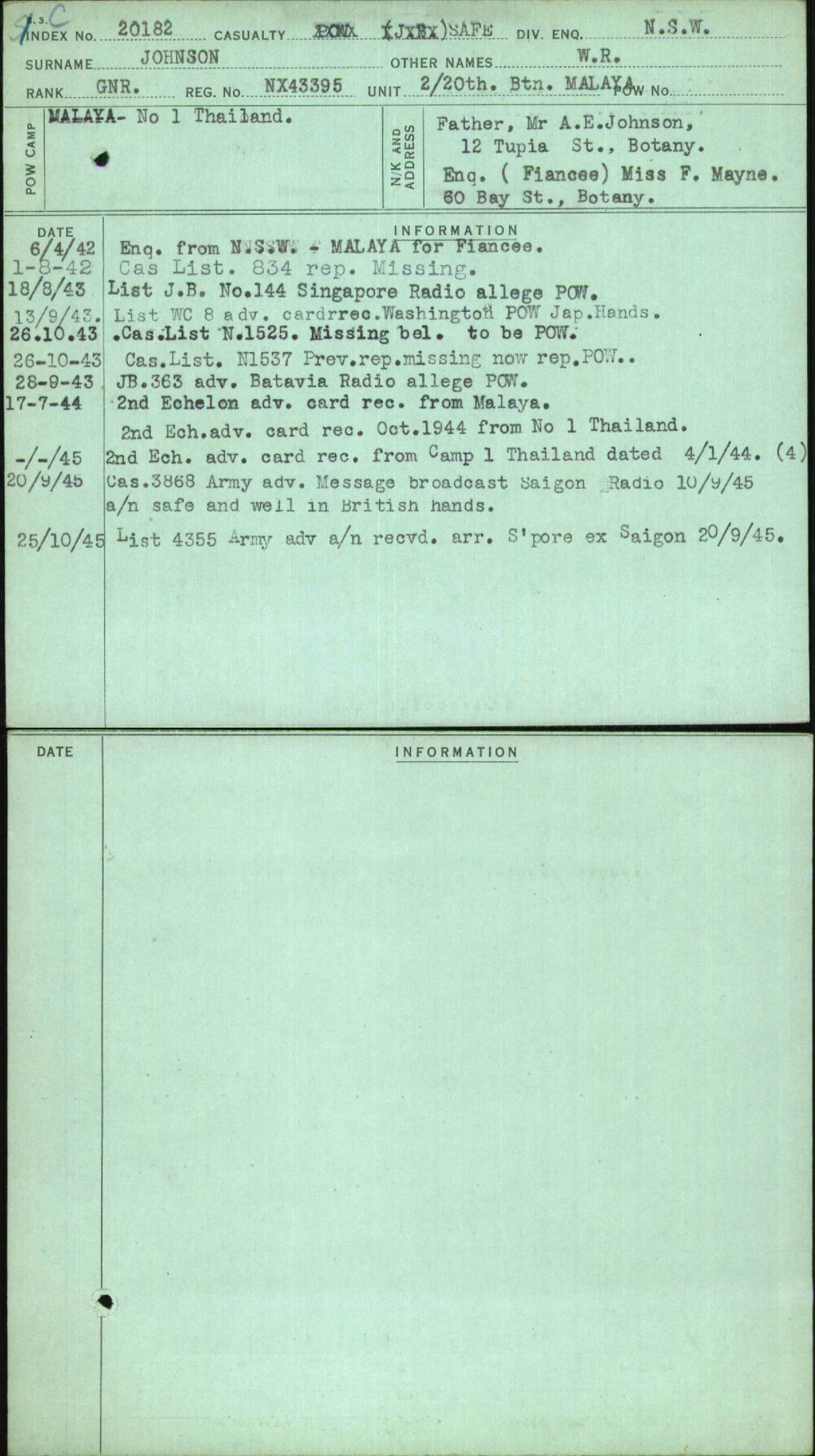 Johnson, W R, NX43395