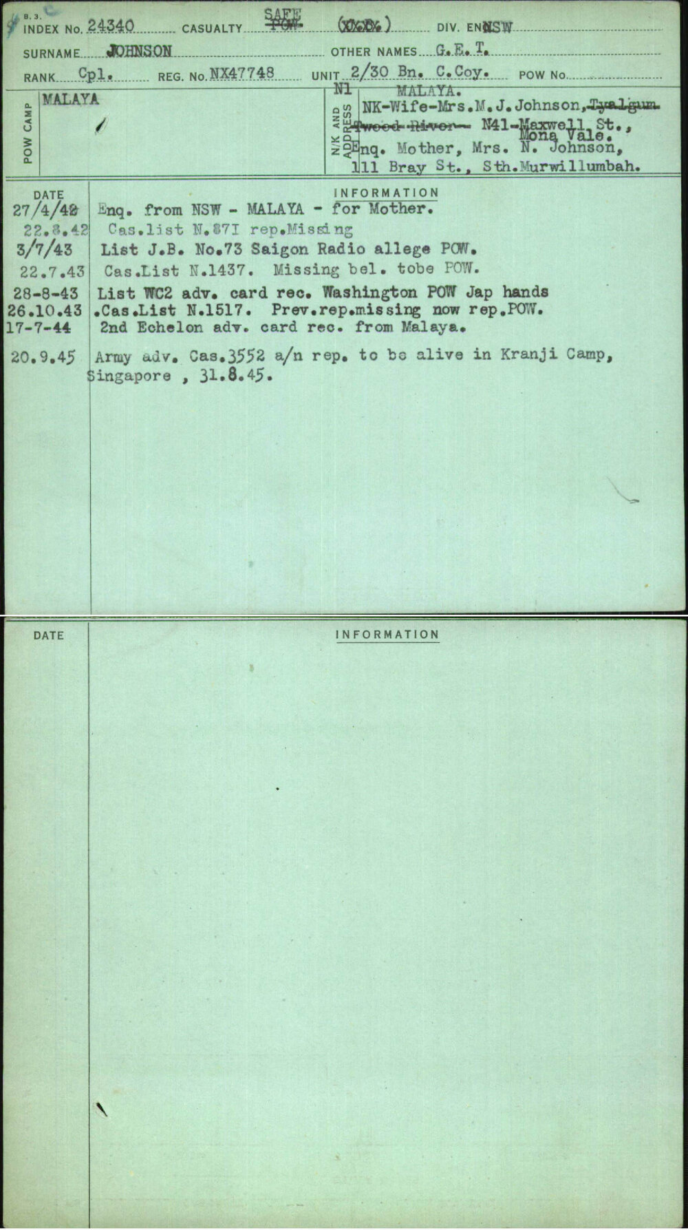 Johnson, G E T, NX47748